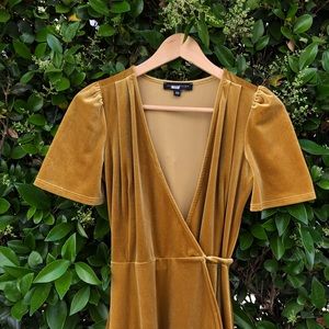 slate and willow mustard velvet wrap dress